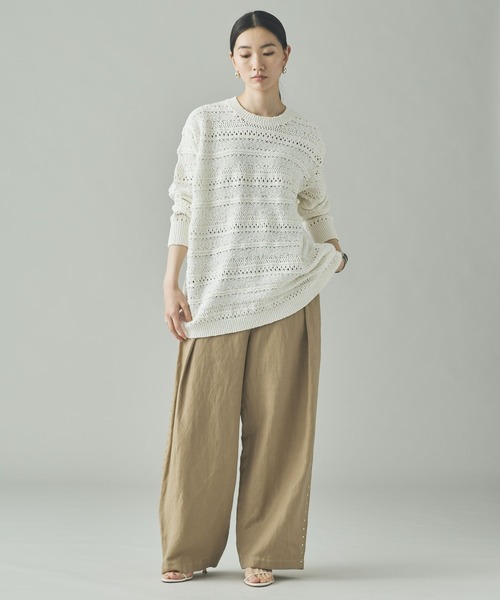 Curensology（カレンソロジー）の「Curensology(カレンソロジー)/リネンウールスタッズパンツ（その他パンツ・レディース・ベージュ/ブラック・38/36）」の4枚目の写真