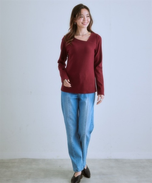 nissen(ニッセン)の「綿混アシンメトリーカットソートップス<大きいサイズ有>(Tシャツ/カットソー・レディース・ボルドー/ブラック/グレイッシュブルー/杢グレー/アイボリー・L/LL/M/S/3L)」の19枚目の写真