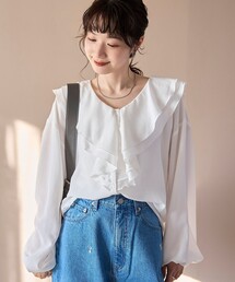 ラッフルカラー前開きブラウス
