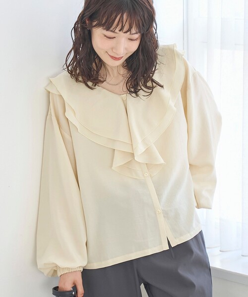 セール】ラッフルカラー前開きブラウス（シャツ/ブラウス）｜coen