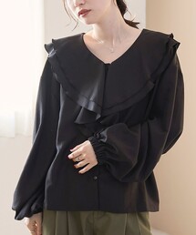 ラッフルカラー前開きブラウス