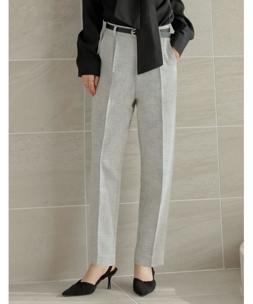 低身長/高身長サイズ有]モノトーンツイードテーパードパンツ