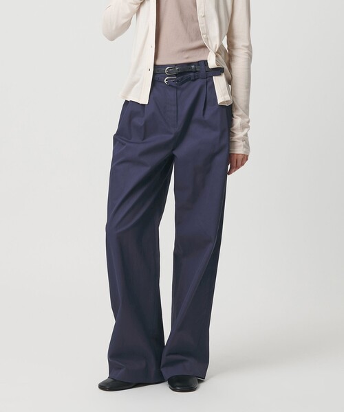 ATTISESSION（アティセッション）の「＜ATTISESSION＞ベルト 2タック ストレート パンツ 3（その他パンツ・レディース・ネイビー/ホワイト・38/36）」の2枚目の写真