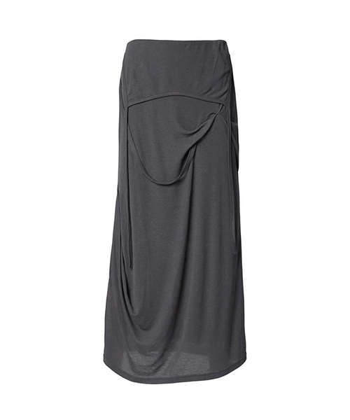 Asymmetrical Draped Long Skirt (FL-263_Dark Gray)（スカート