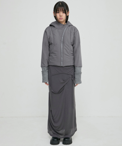 FLAREUP(フレアアップ)の「Asymmetrical Draped Long Skirt (FL-263_Dark Gray)(スカート・レディース・ダークグレー・OS)」の7枚目の写真