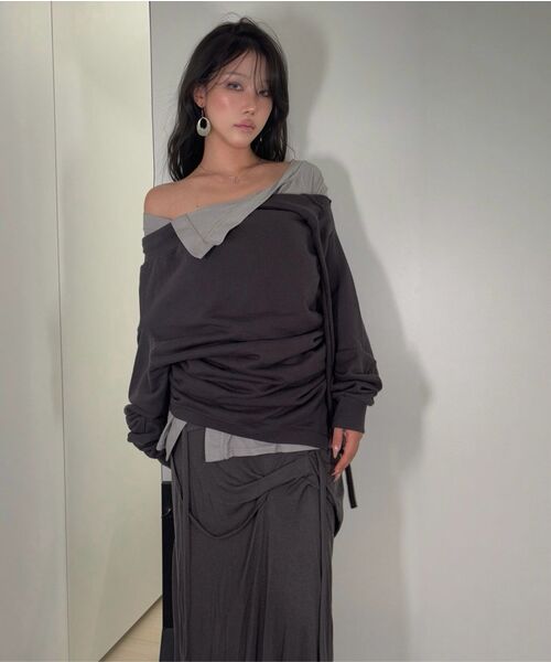FLAREUP(フレアアップ)の「Asymmetrical Draped Long Skirt (FL-263_Dark Gray)(スカート・レディース・ダークグレー・OS)」の10枚目の写真