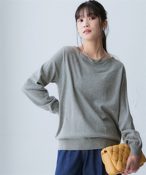 nissen（ニッセン）の「洗えるＵＶカット綿１００％ボートネックニット＜大きいサイズ有＞（ニット/セーター・レディース・ライトブルー/ライム/ブラック/チャコールグレー/オフホワイト/グレー・3L/LL/L/M/S）」の4枚目の写真