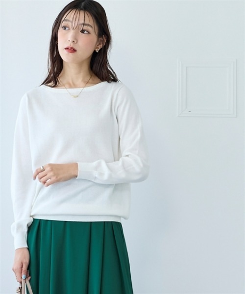 nissen（ニッセン）の「洗えるＵＶカット綿１００％ボートネックニット＜大きいサイズ有＞（ニット/セーター・レディース・ライトブルー/ライム/ブラック/チャコールグレー/オフホワイト/グレー・3L/LL/L/M/S）」の2枚目の写真