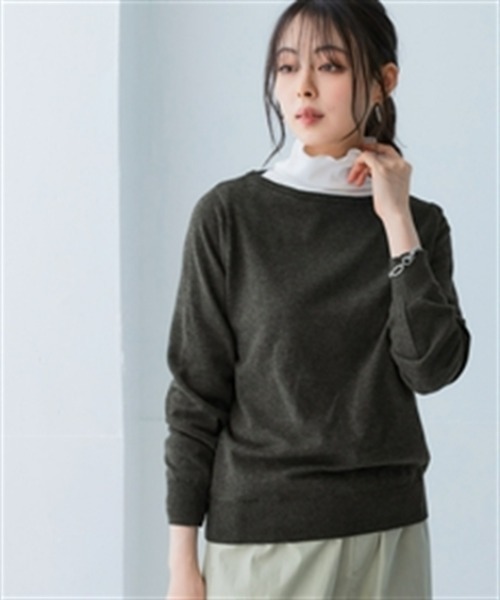 nissen（ニッセン）の「洗えるＵＶカット綿１００％ボートネックニット＜大きいサイズ有＞（ニット/セーター・レディース・ライトブルー/ライム/ブラック/チャコールグレー/オフホワイト/グレー・3L/LL/L/M/S）」の3枚目の写真