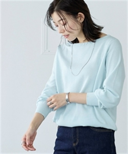 nissen（ニッセン）の「洗えるＵＶカット綿１００％ボートネックニット＜大きいサイズ有＞（ニット/セーター・レディース・ライトブルー/ライム/ブラック/チャコールグレー/オフホワイト/グレー・3L/LL/L/M/S）」の6枚目の写真