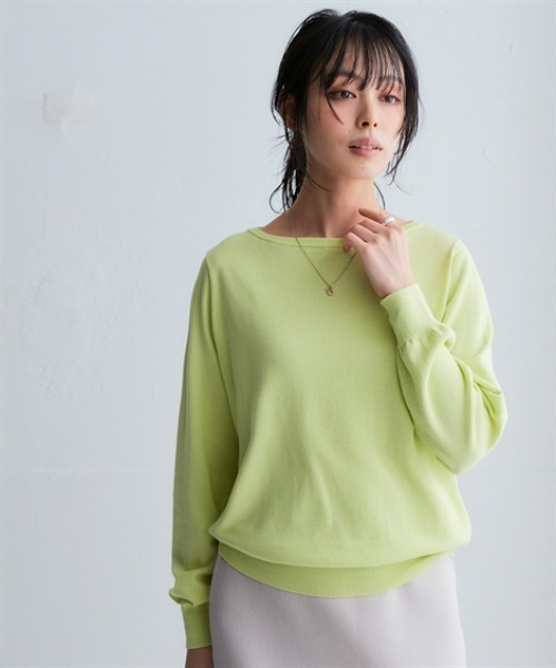 nissen（ニッセン）の「洗えるＵＶカット綿１００％ボートネックニット＜大きいサイズ有＞（ニット/セーター・レディース・ライトブルー/ライム/ブラック/チャコールグレー/オフホワイト/グレー・3L/LL/L/M/S）」の8枚目の写真