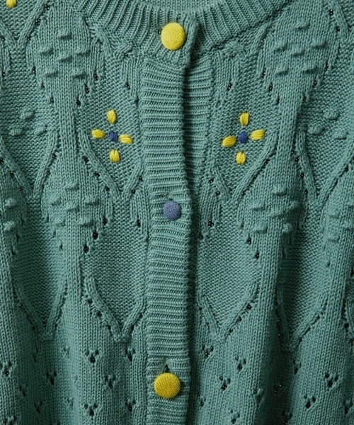 Jocomomola(ホコモモラ)の「フラワー刺繍ケーブルニットカーディガン(カーディガン/ボレロ・レディース・グリーン/ライトピンク・40)」の21枚目の写真