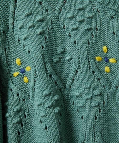 Jocomomola(ホコモモラ)の「フラワー刺繍ケーブルニットカーディガン(カーディガン/ボレロ・レディース・グリーン/ライトピンク・40)」の22枚目の写真