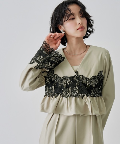 NOGLE(ノグル)の「【NOGLE/ノグル】レースフラワージャケットセットパンツドレス(パンツドレス・レディース・グレイッシュベージュ/ブラック/グレー・S/M)」の6枚目の写真