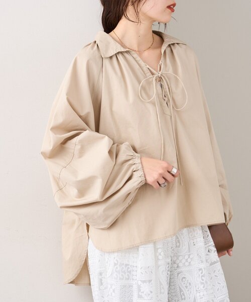 CIAOPANIC TYPY（チャオパニックティピー）の「【アップデート／腰回りカバー】レースアップボリュームスリーブブラウス（シャツ/ブラウス・レディース・サックスブルー/ブラック/オフホワイト/イエロー/ベージュ・ONE SIZE）」の3枚目の写真