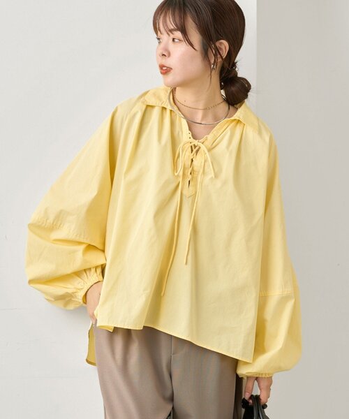 CIAOPANIC TYPY（チャオパニックティピー）の「【アップデート／腰回りカバー】レースアップボリュームスリーブブラウス（シャツ/ブラウス・レディース・サックスブルー/ブラック/オフホワイト/イエロー/ベージュ・ONE SIZE）」の5枚目の写真