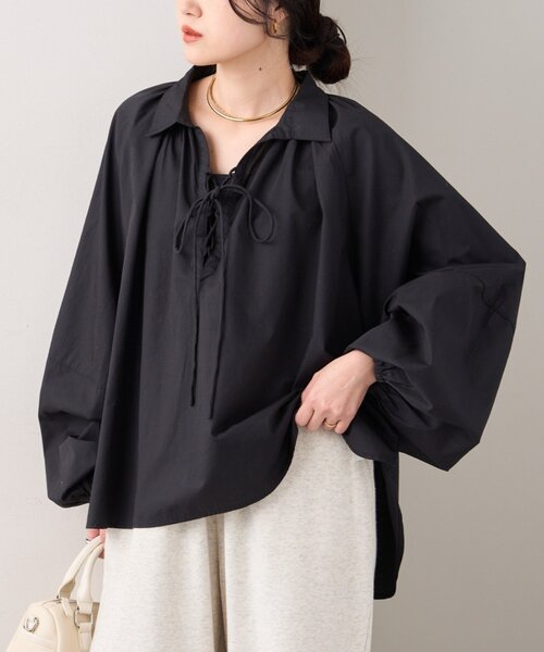 CIAOPANIC TYPY（チャオパニックティピー）の「【アップデート／腰回りカバー】レースアップボリュームスリーブブラウス（シャツ/ブラウス・レディース・サックスブルー/ブラック/オフホワイト/イエロー/ベージュ・ONE SIZE）」の2枚目の写真