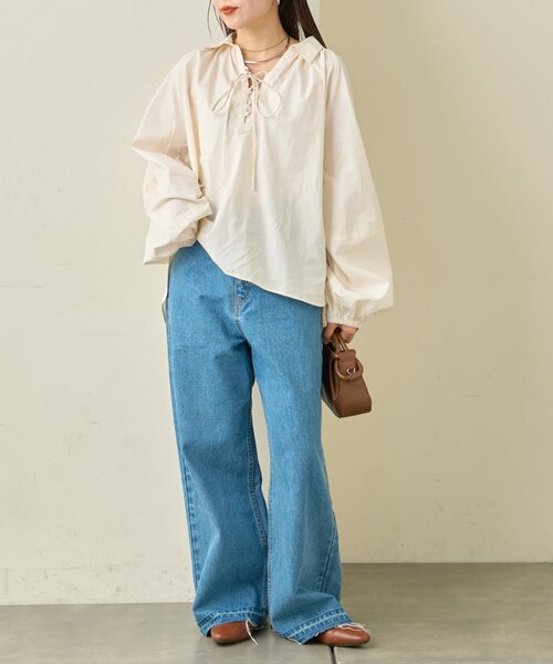 CIAOPANIC TYPY（チャオパニックティピー）の「【アップデート／腰回りカバー】レースアップボリュームスリーブブラウス（シャツ/ブラウス・レディース・サックスブルー/ブラック/オフホワイト/イエロー/ベージュ・ONE SIZE）」の10枚目の写真