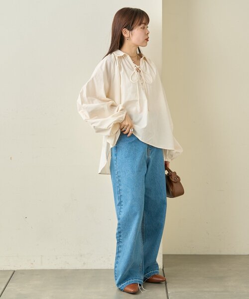 CIAOPANIC TYPY（チャオパニックティピー）の「【アップデート／腰回りカバー】レースアップボリュームスリーブブラウス（シャツ/ブラウス・レディース・サックスブルー/ブラック/オフホワイト/イエロー/ベージュ・ONE SIZE）」の13枚目の写真