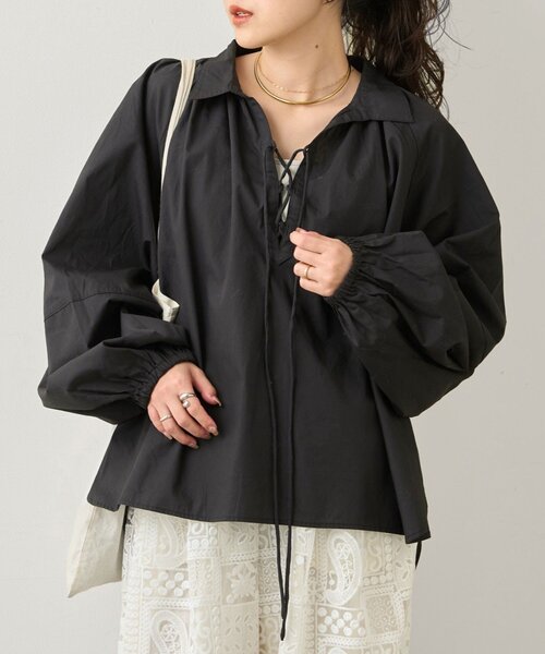 CIAOPANIC TYPY（チャオパニックティピー）の「【アップデート／腰回りカバー】レースアップボリュームスリーブブラウス（シャツ/ブラウス・レディース・サックスブルー/ブラック/オフホワイト/イエロー/ベージュ・ONE SIZE）」の16枚目の写真