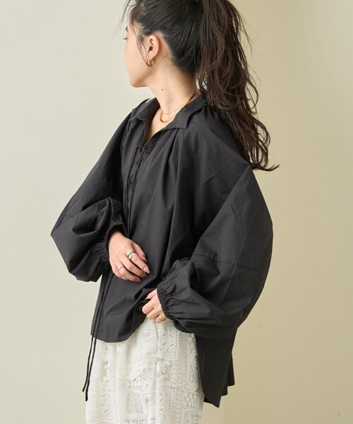 CIAOPANIC TYPY（チャオパニックティピー）の「【アップデート／腰回りカバー】レースアップボリュームスリーブブラウス（シャツ/ブラウス・レディース・サックスブルー/ブラック/オフホワイト/イエロー/ベージュ・ONE SIZE）」の19枚目の写真