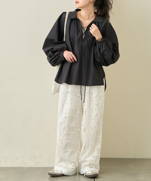 CIAOPANIC TYPY（チャオパニックティピー）の「【アップデート／腰回りカバー】レースアップボリュームスリーブブラウス（シャツ/ブラウス・レディース・サックスブルー/ブラック/オフホワイト/イエロー/ベージュ・ONE SIZE）」の20枚目の写真