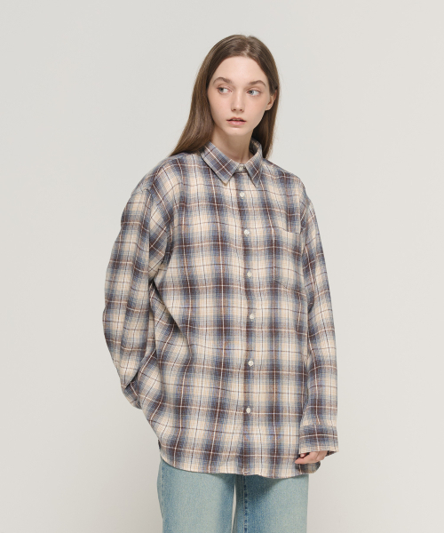 CARGOBROS FOR WOMAN(カーゴブロスフォーウィメン)の「フランネル裏起毛チェックオーバーサイズシャツ(ネイビー)(シャツ/ブラウス・レディース・その他・FREE)」の3枚目の写真