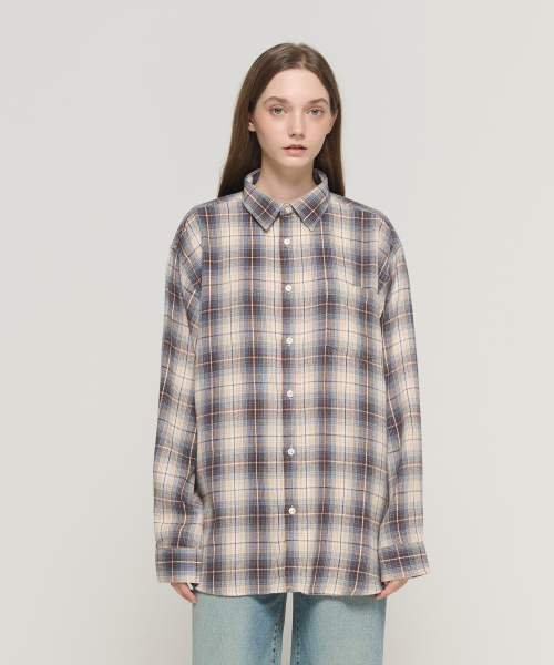 CARGOBROS FOR WOMAN(カーゴブロスフォーウィメン)の「フランネル裏起毛チェックオーバーサイズシャツ(ネイビー)(シャツ/ブラウス・レディース・その他・FREE)」の4枚目の写真