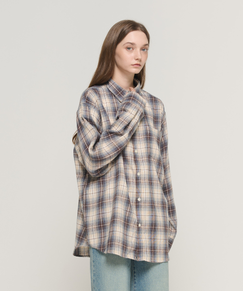 CARGOBROS FOR WOMAN(カーゴブロスフォーウィメン)の「フランネル裏起毛チェックオーバーサイズシャツ(ネイビー)(シャツ/ブラウス・レディース・その他・FREE)」の5枚目の写真