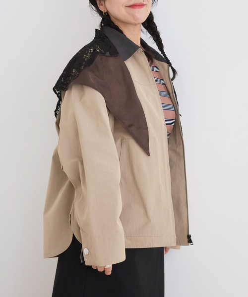 IENA LA BOUCLE（イエナラブークル）の「IENA LA BOUCLE R/Lサテンレースコンビバブーシュカ（バンダナ/スカーフ・レディース・ブラウン・FREE）」の4枚目の写真