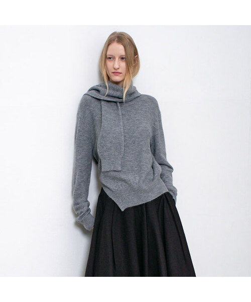 ATELIER NAIN(アトリエナイン)の「MUFFER SET SOFT WOOL KNIT S(T-7145)(ニット/セーター・レディース・グレー/ダークブラウン・FREE)」の1枚目の写真