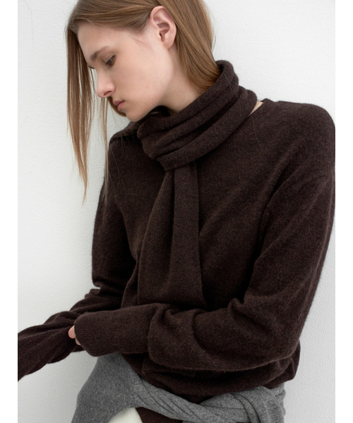 ATELIER NAIN(アトリエナイン)の「MUFFER SET SOFT WOOL KNIT S(T-7145)(ニット/セーター・レディース・グレー/ダークブラウン・FREE)」の3枚目の写真