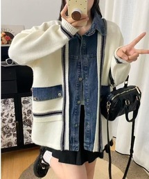 ニットドッキング　デニムシャツジャケット/身頃ニット