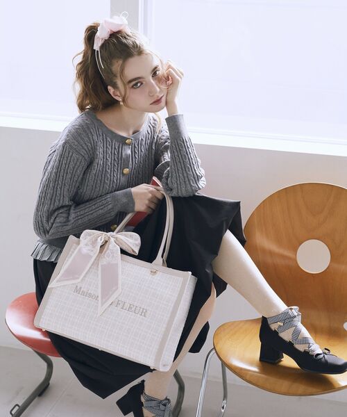 スカーフ付きツイードスクエアトートバッグ（トートバッグ）｜Maison