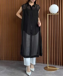 シアーノースリーブロングシャツワンピース《着用動画あり》