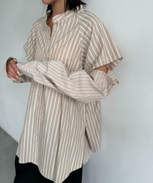 セパレートスリーブストライプオーバーシャツ