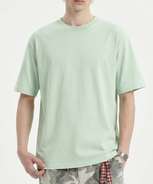 BUTTON SEOUL(ボタンソウル)の「ベーシックオーバーサイズクールテックコットンTシャツ(3カラー)(Tシャツ/カットソー・メンズ・ホワイト/ミント/ブラック・MEDIUM/LARGE/X-LARGE)」の4枚目の写真