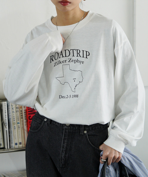 Chillfar(チルファー)の「度詰め天竺アソートデイリープリントロンT(Tシャツ/カットソー・レディース・ブラック系1/ホワイト系1/グレー系1/アイボリー系1/ネイビー系1/ホワイト/ホワイト系/ブラック/ネイビー系2/グレー系/アイボリー系/ネイビー系/ブラック系/チャコール/オートミール・FREE)」の2枚目の写真