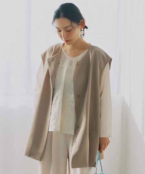 studio CLIP（スタディオクリップ）の「ドロップショルダーベスト（ベスト・レディース・ベージュ/ブラック・FREE）」の2枚目の写真