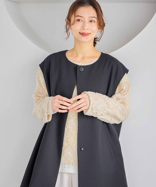 studio CLIP（スタディオクリップ）の「ドロップショルダーベスト（ベスト・レディース・ベージュ/ブラック・FREE）」の6枚目の写真