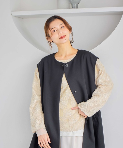 studio CLIP（スタディオクリップ）の「ドロップショルダーベスト（ベスト・レディース・ベージュ/ブラック・FREE）」の7枚目の写真