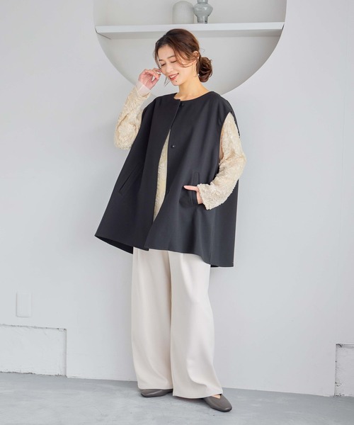 studio CLIP（スタディオクリップ）の「ドロップショルダーベスト（ベスト・レディース・ベージュ/ブラック・FREE）」の8枚目の写真