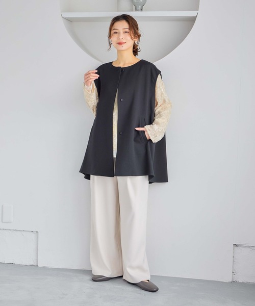 studio CLIP（スタディオクリップ）の「ドロップショルダーベスト（ベスト・レディース・ベージュ/ブラック・FREE）」の9枚目の写真