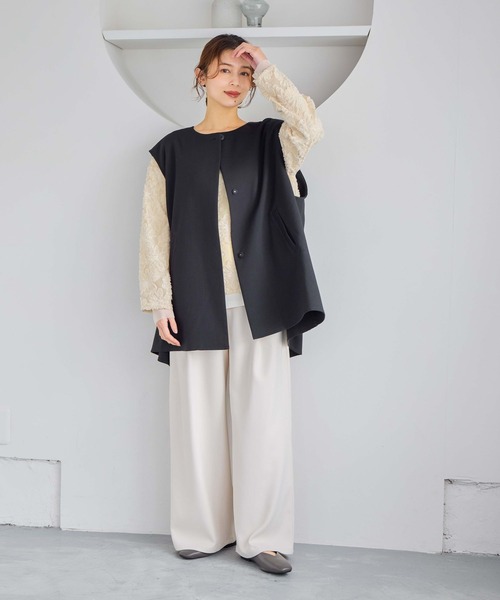 studio CLIP（スタディオクリップ）の「ドロップショルダーベスト（ベスト・レディース・ベージュ/ブラック・FREE）」の10枚目の写真