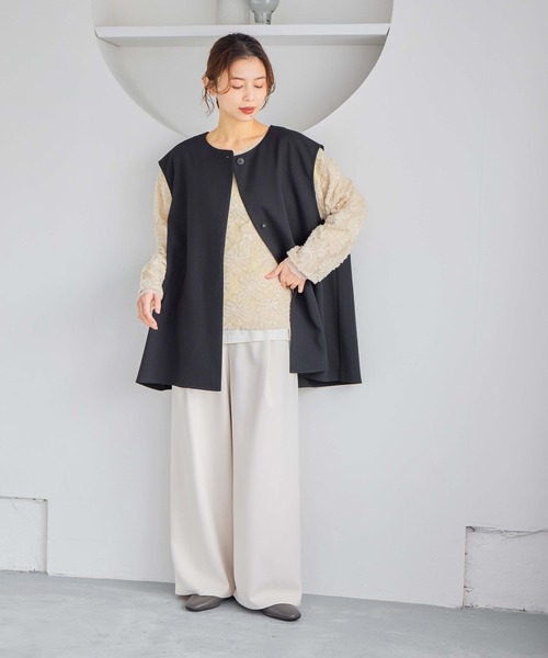 studio CLIP（スタディオクリップ）の「ドロップショルダーベスト（ベスト・レディース・ベージュ/ブラック・FREE）」の11枚目の写真