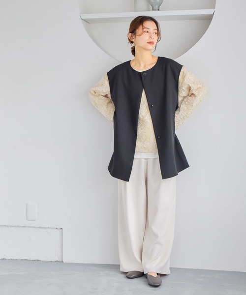 studio CLIP（スタディオクリップ）の「ドロップショルダーベスト（ベスト・レディース・ベージュ/ブラック・FREE）」の12枚目の写真