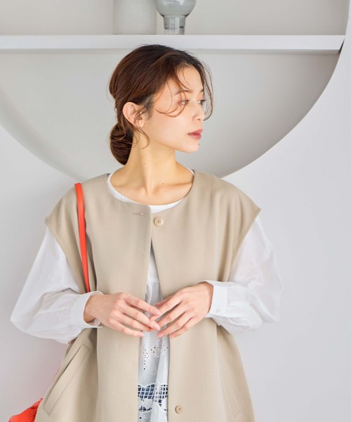 studio CLIP（スタディオクリップ）の「ドロップショルダーベスト（ベスト・レディース・ベージュ/ブラック・FREE）」の20枚目の写真