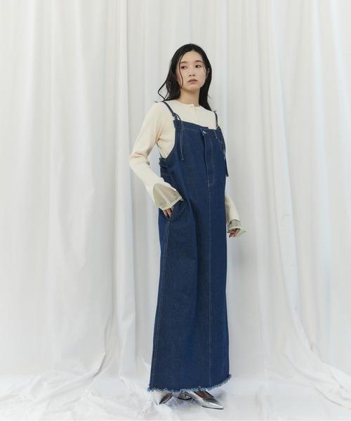 CIEL'AIR(シエルエアー)の「FRINGED DENIM JUMPER SKIRT(スソフリンジジャンスカ)(ワンピース・レディース・ブラック/インディゴブルー・FREE)」の3枚目の写真