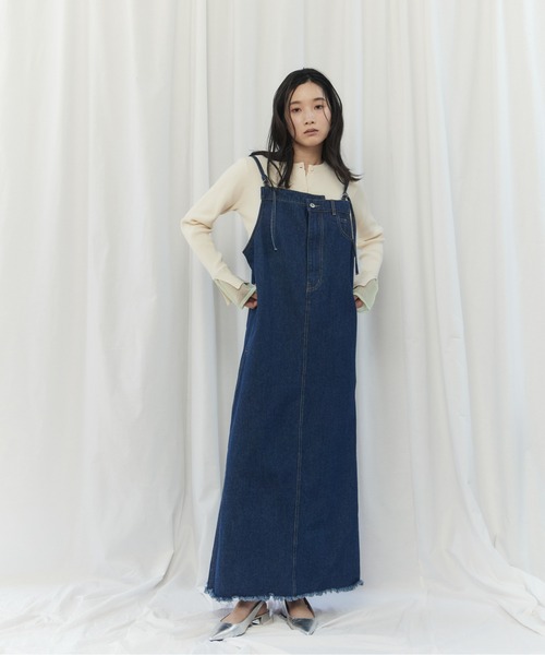 CIEL'AIR(シエルエアー)の「FRINGED DENIM JUMPER SKIRT(スソフリンジジャンスカ)(ワンピース・レディース・ブラック/インディゴブルー・FREE)」の10枚目の写真