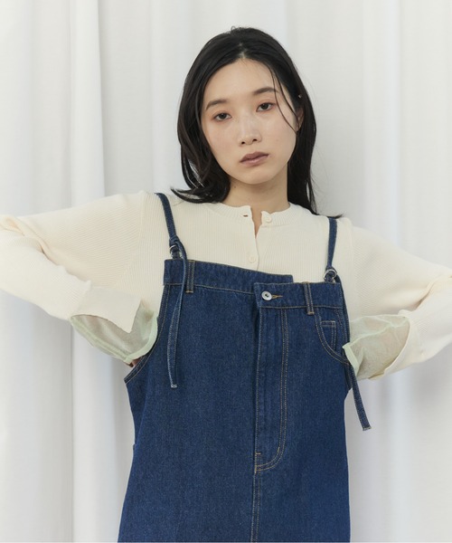 CIEL'AIR(シエルエアー)の「FRINGED DENIM JUMPER SKIRT(スソフリンジジャンスカ)(ワンピース・レディース・ブラック/インディゴブルー・FREE)」の8枚目の写真